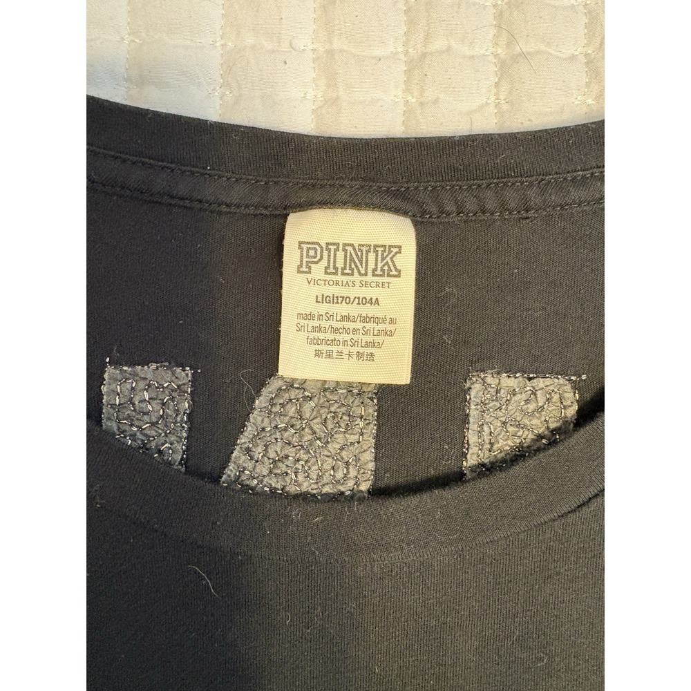 Victoria Secret Pink Shine Campus Short Sleeve Tee With Sequined Logo, L, Bling - Picture 2 of 9